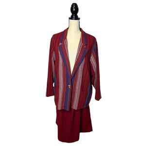 Vintage D.K. Gold Donnkenny Skirt Suit Womens Size 18 Red Multi Striped Blazer